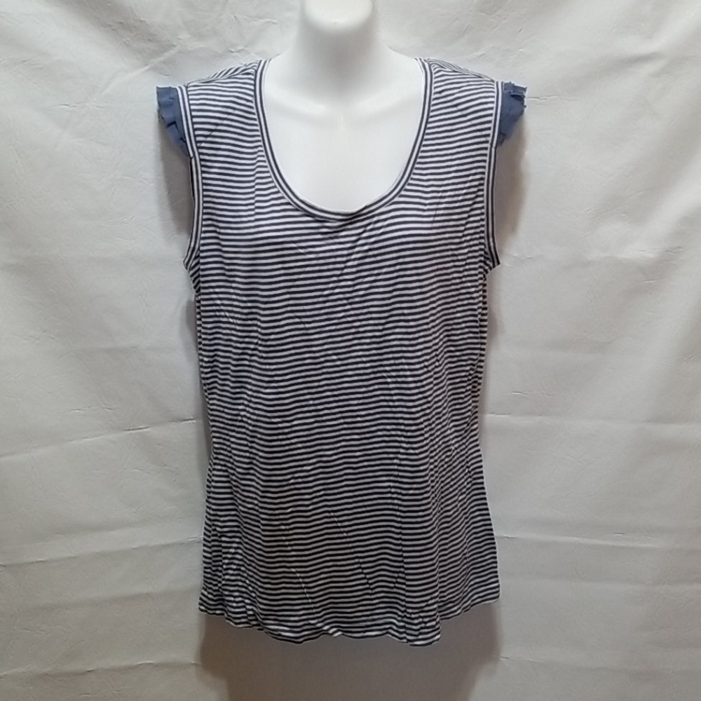 NEW She Said Ruffled shoulder striped tee L